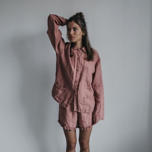 Linen shirt ERICA. Long sleeve shirt relaxed fit, tunic shirt , classic shirt , linen jacket image 1