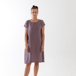 Linen dress ALICE .Knee length dress . Short sleeves dress image 7