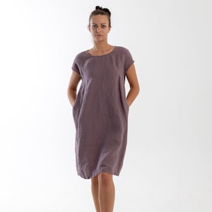 Linen dress ALICE .Knee length dress . Short sleeves dress image 3