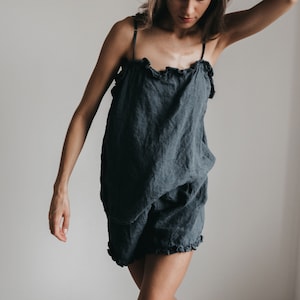 Linen pajama JULLIETTE,  linen top and linen shorts, slip dress, slip top, pajama set