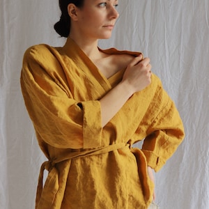 Linen wrap shirt AJO .Linen jacket.Japanese inspired oversize kimono jacket,linen wrap dress, linen clothing for women image 2