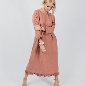 Linen dress CLAIRE . Ankle length  linen dress , 3/4 sleeves. Linen tunic dress