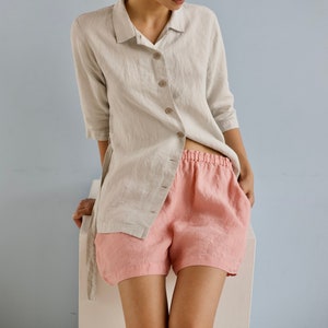Short en lin NATURE. Short en lin lavé pour femme. Vêtements en lin pour femmes.