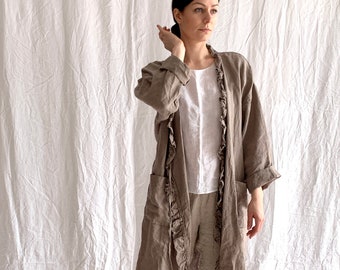 Linen dress ADELE .  Linen wrap dress . Linen robe, midi dress