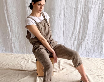 Linen Jumpsuit  MONZA .Women  Linen Overalls . Linen Romper .Slightly tapered linen pants.