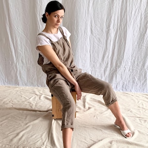 Linen Jumpsuit  MONZA .Women  Linen Overalls . Linen Romper .Slightly tapered linen pants.