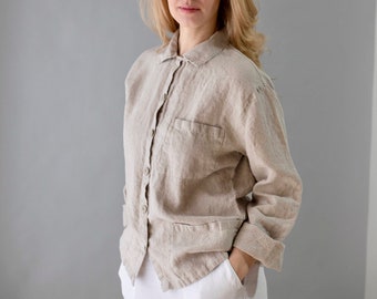 Linen shirt ERICA.  Long sleeve shirt relaxed fit, tunic shirt , classic  shirt , linen jacket