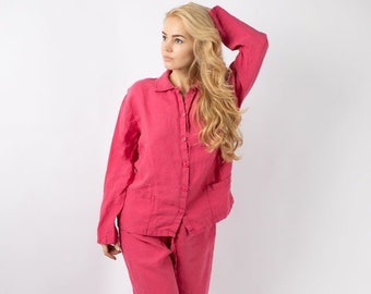Linen pajama Erica  ,  Linen set  . Linen shirt  and linen pants, monochrome clothing, linen pajamas