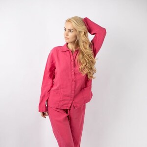 Linen pajama Erica , Linen set . Linen shirt and linen pants, monochrome clothing, linen pajamas image 6