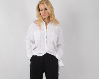 Linen shirt BOYFRIEND.   Linen shirt  women,  oversize tunic shirt , boho shirt , white  shirt