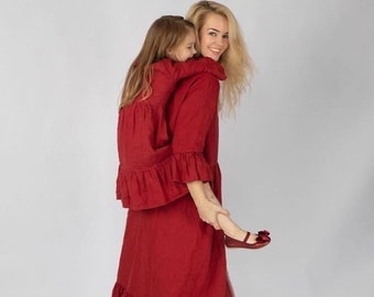 Linen Mother daughter dress matching, ADELINE dress,  mommy and me dress outfits, girl linen dress,  linen mommy and me dress