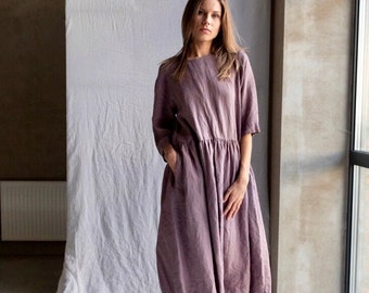 Robe en lin RITA, Maxi robe en lin, longue robe d'été en lin