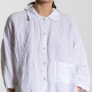 White Linen Shirt LILY. Linen Shirt Women 3/4 Sleeves Shirt - Etsy