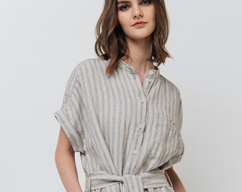 Linen tunic dress VERONA . Linen shirt dress