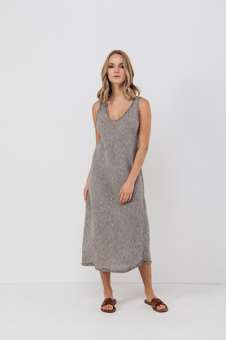 Natural Linen strap dress ROM . Linen dress for women. Linen tunic dress. Linen pinafore dress, linen jumper dress image 5