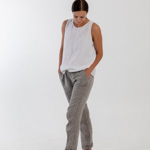 Natural linen pants BELLA . Washed women linen trousers. Linen clothing for women.Slightly tapered linen pants image 8