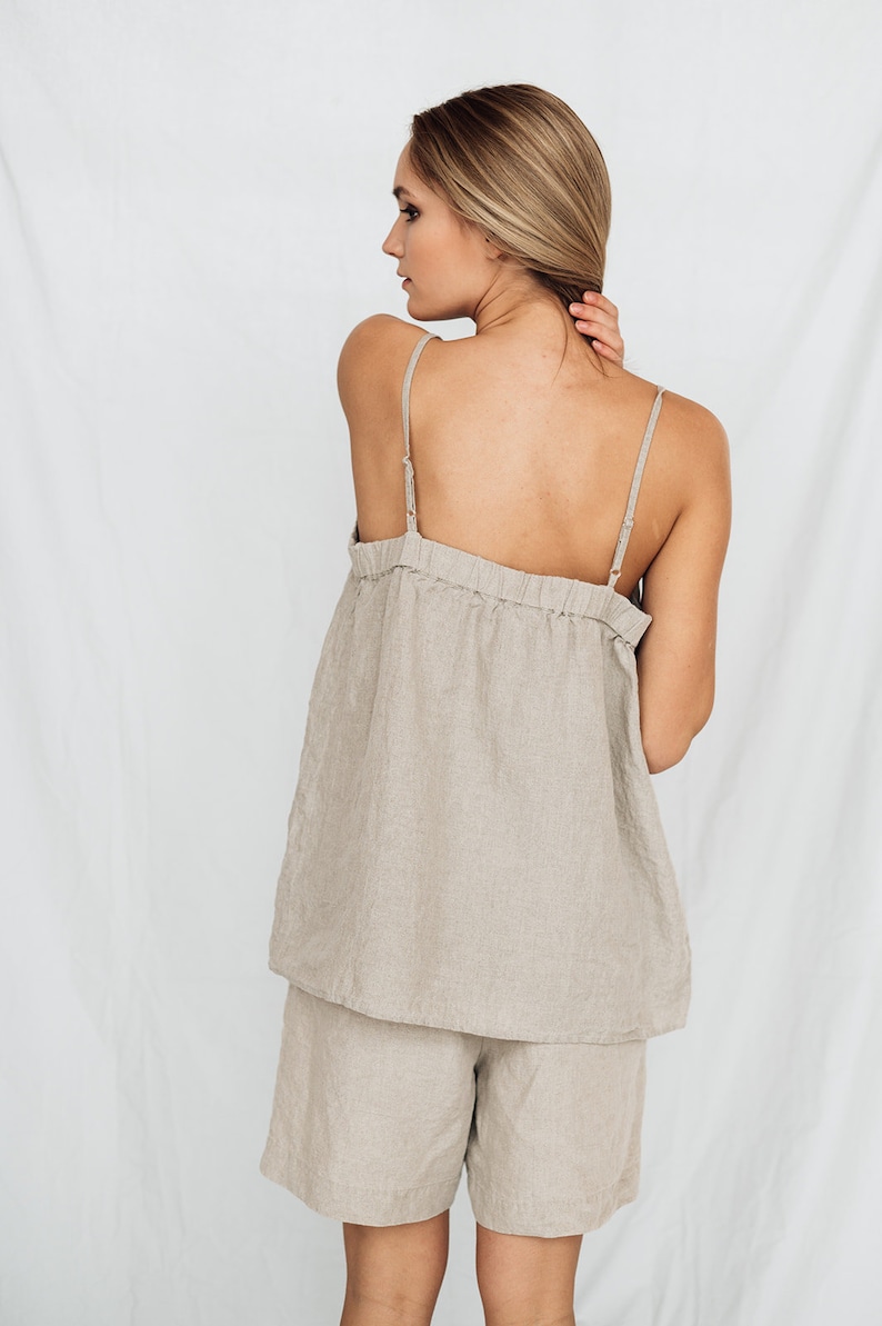 Linen cami top BALI , linen top and linen shorts, slip top, pajamas set image 5