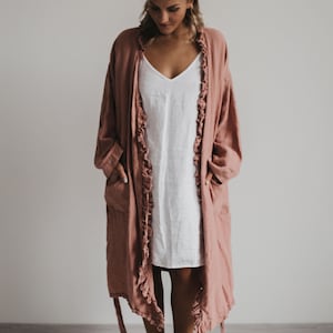 Linen dress ADELE . Linen wrap dress . Linen robe, midi dress image 7