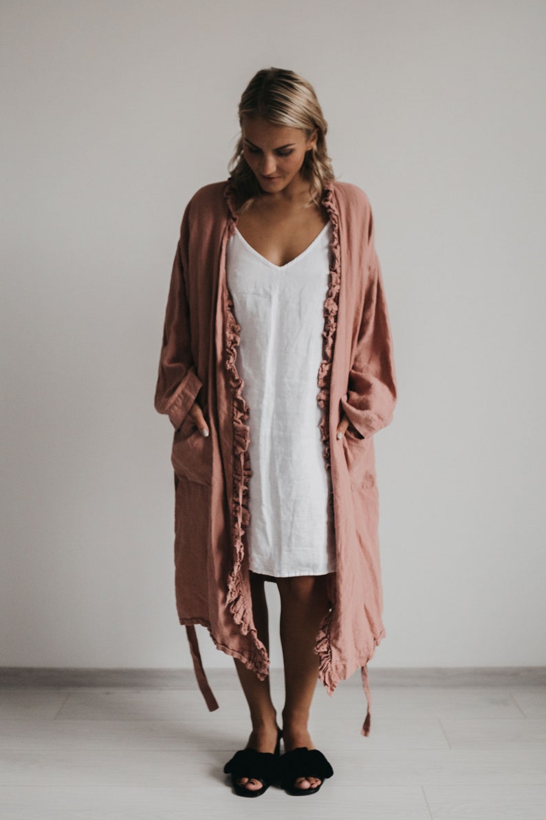 Linen dress ADELE . Linen wrap dress . Linen robe, midi dress image 7