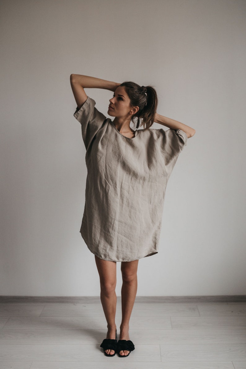 Linen dress VANESSA PLUS.  Short linen dress.. Linen tunic dress 