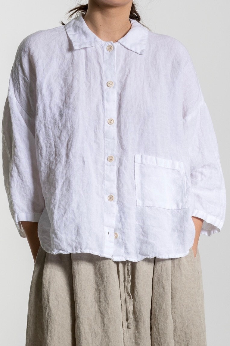 White Linen Shirt LILY. Linen Shirt Women 3/4 Sleeves Shirt - Etsy Canada