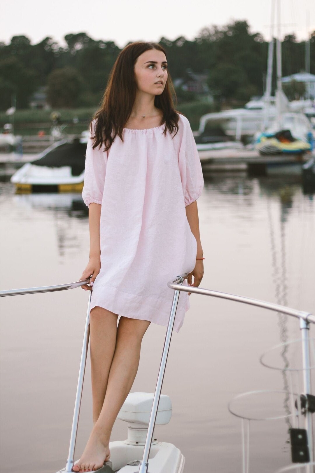One-Shoulder Off-the-Shoulder Mini Dress in Natural Linen with Statement Tie Detail main image 1
