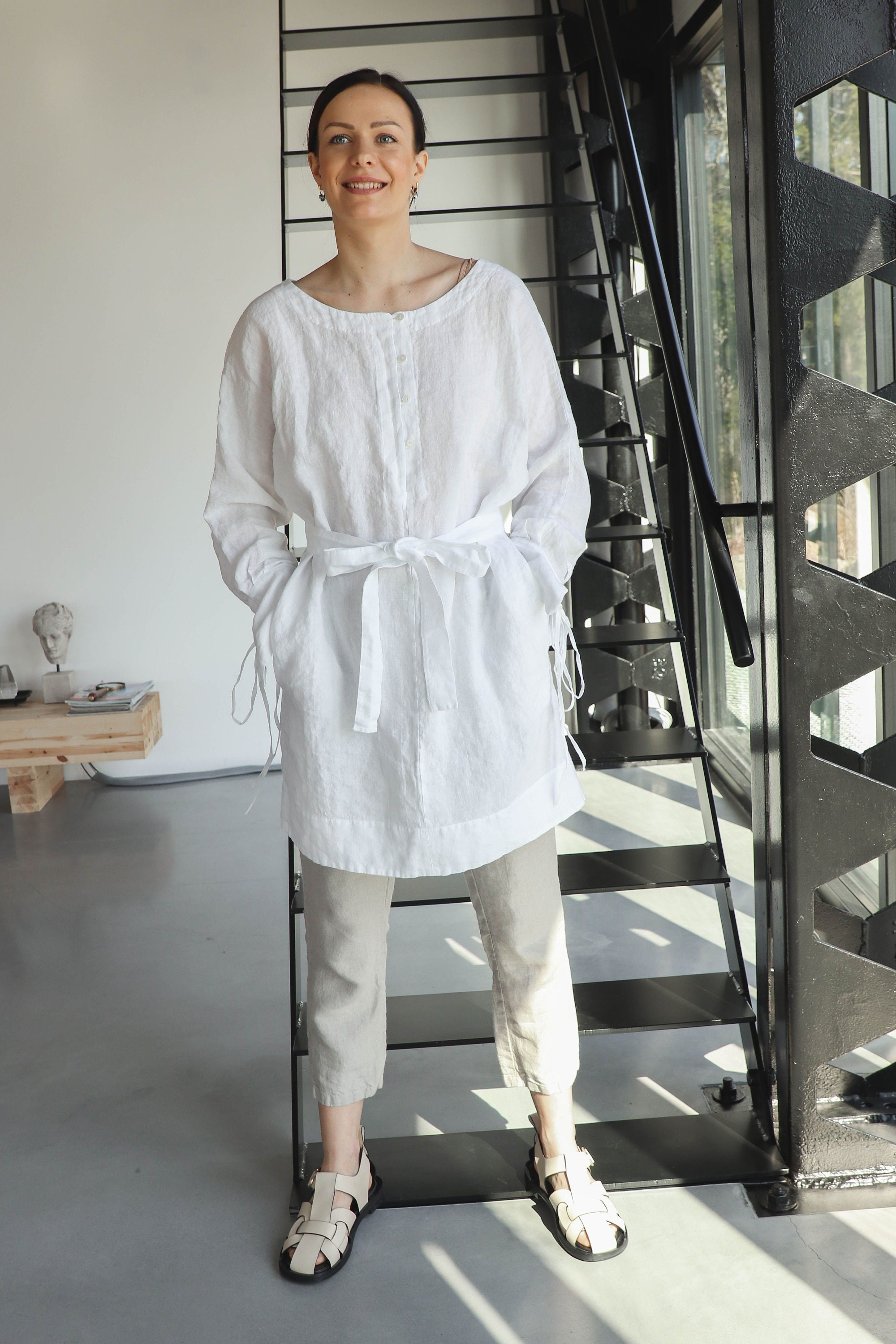 Linen Tunic Dress TAMI. Knee Length Dress,linen Shirt Dress