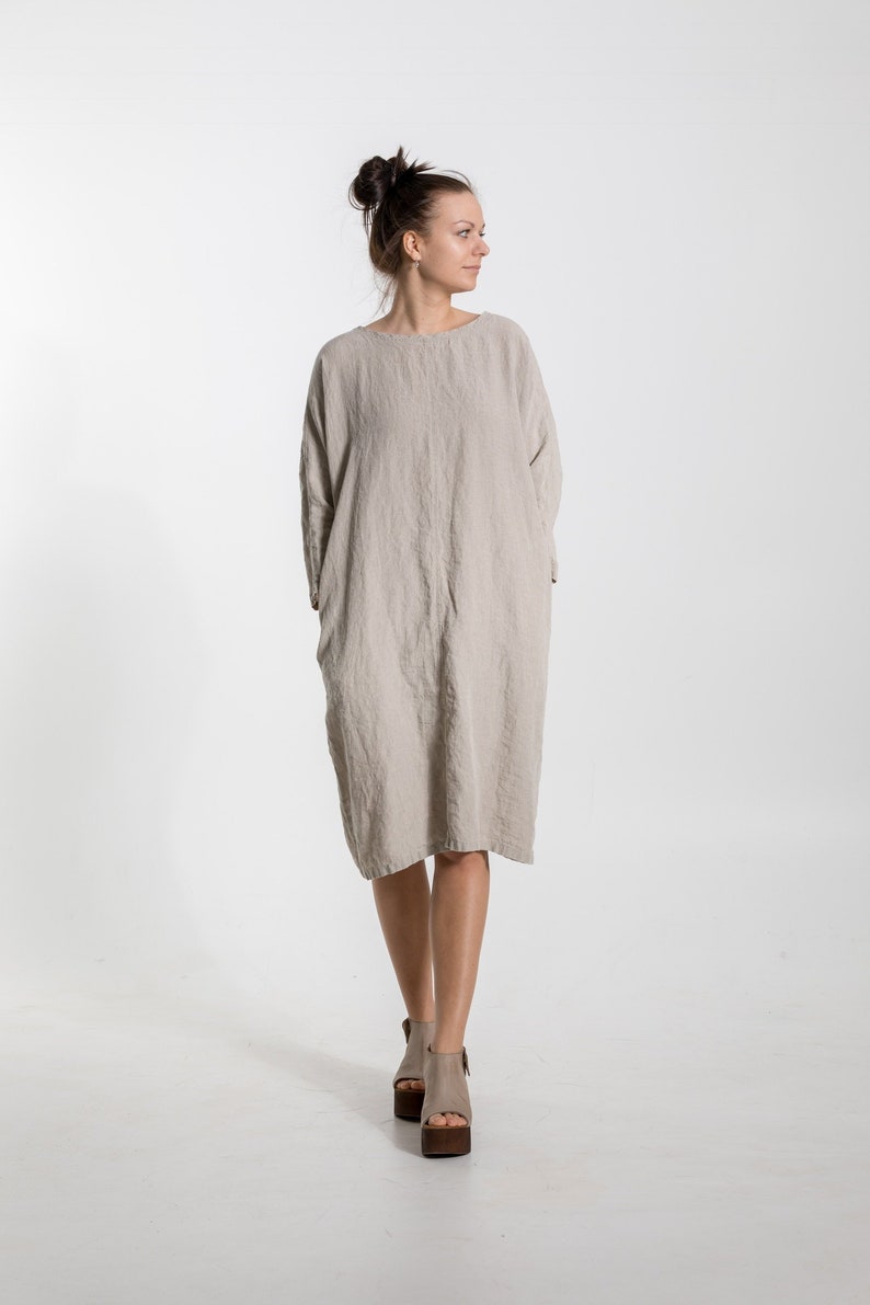 Linen Dress SARA 3/4 Sleeves. Knee Length Dress. Linen Tunic - Etsy