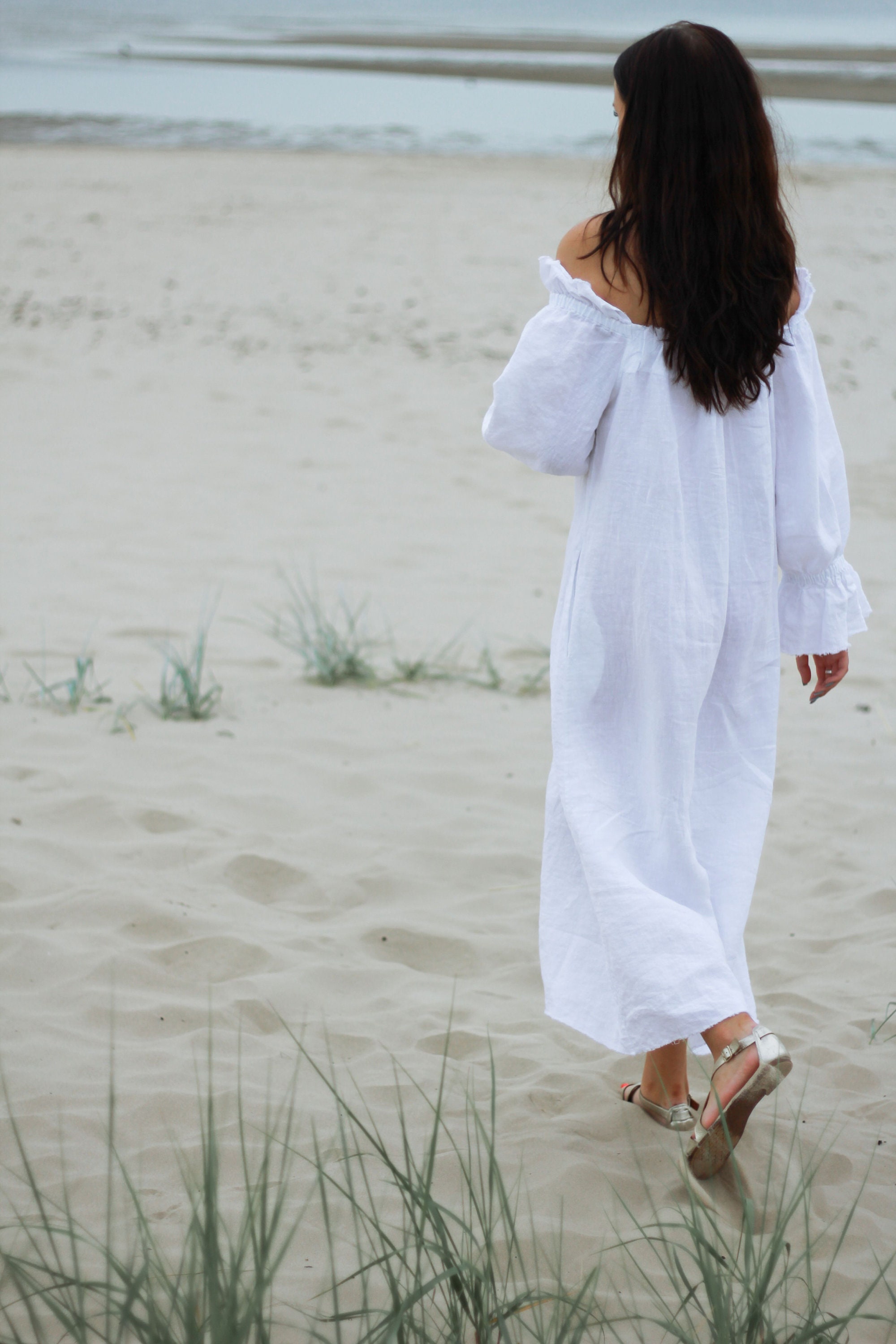 White off Shoulder Linen Dress - Etsy