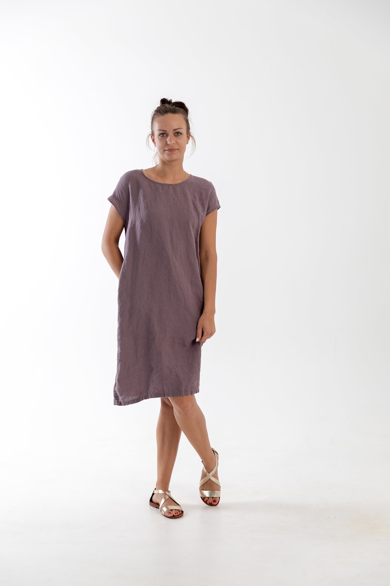 Linen dress ALICE .Knee length dress . Short sleeves dress image 9