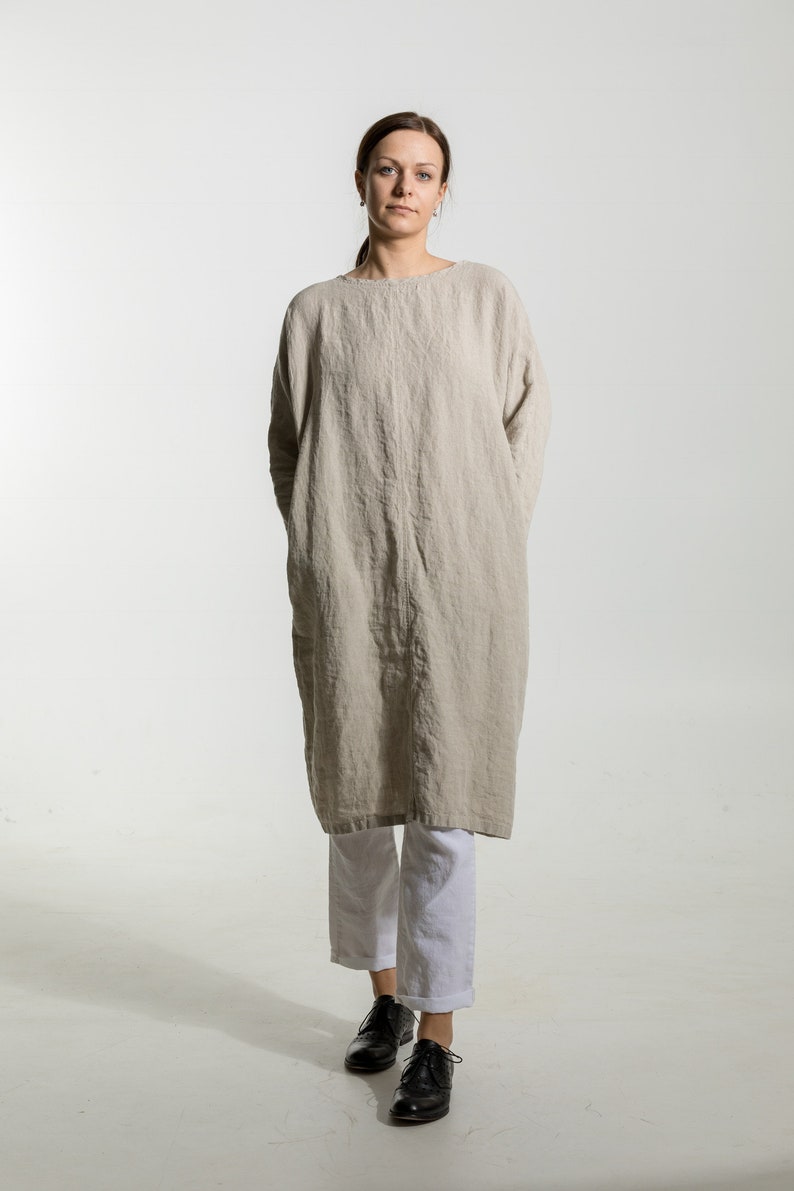 Linen Dress SARA 3/4 Sleeves. Knee Length Dress. Linen Tunic Etsy