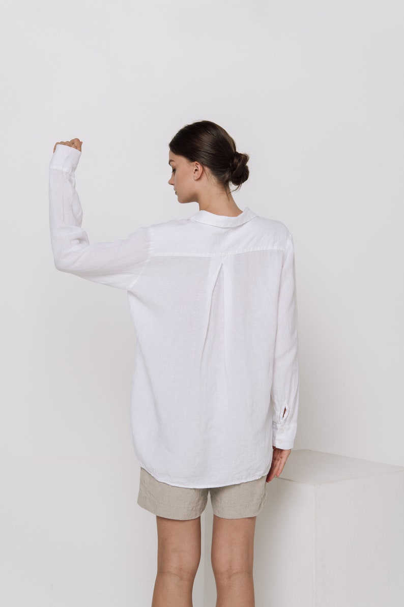 Linen shirt CARLA . Linen shirt , linen blouse, classic white linen shirt image 10