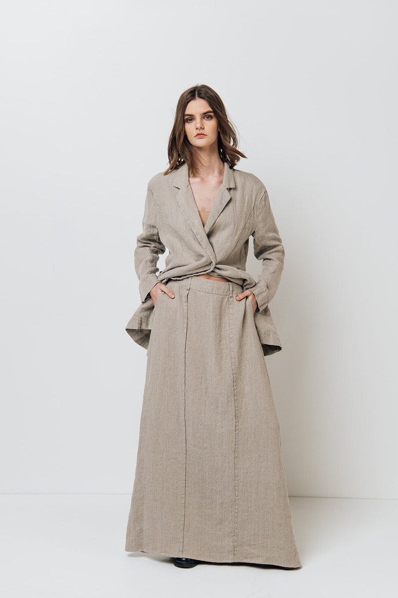 Maxi linen skirt RAW, long skirt with pockets image 1