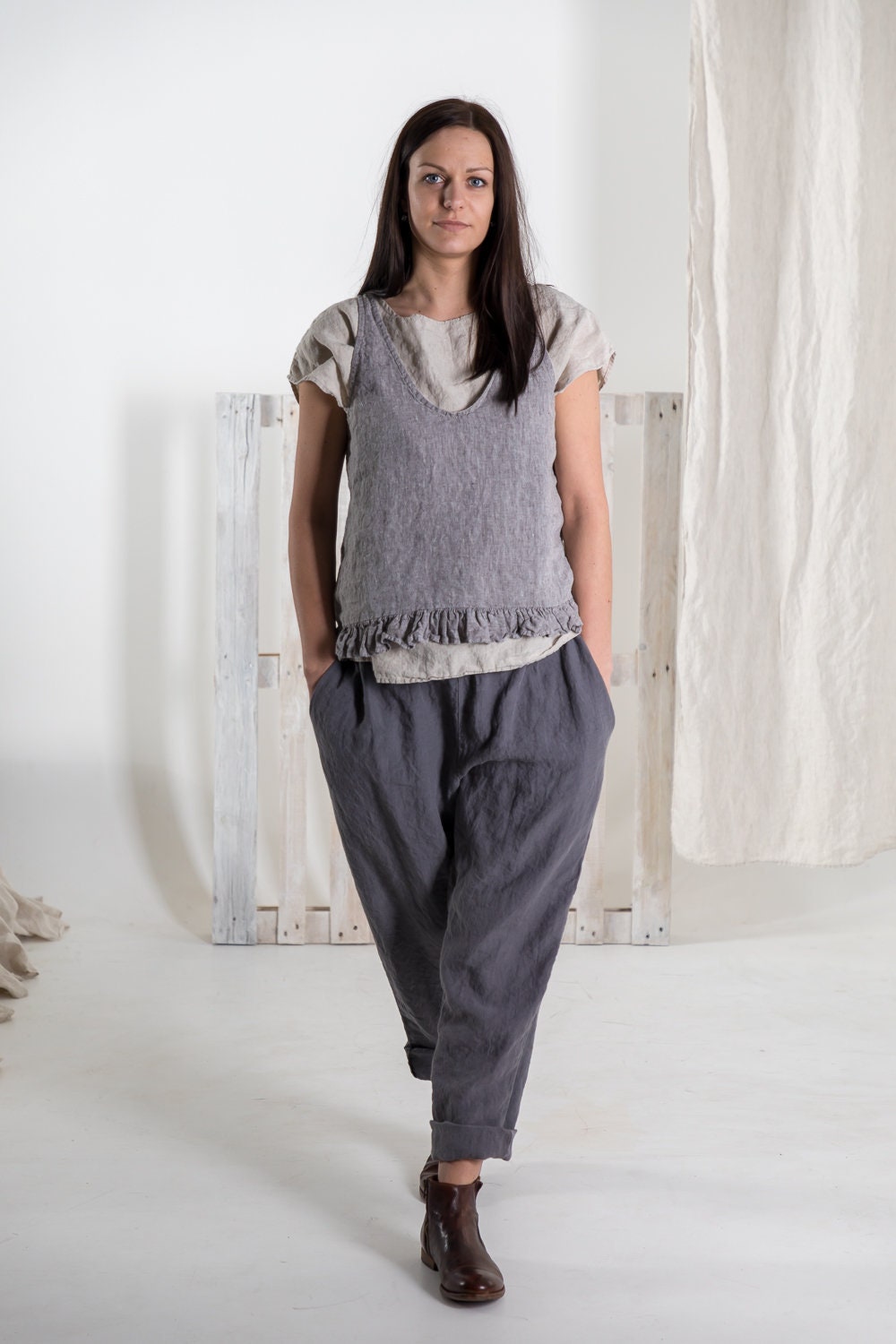 Natural Linen Pants JADE . Washed Women Loose Linen Trousers. - Etsy