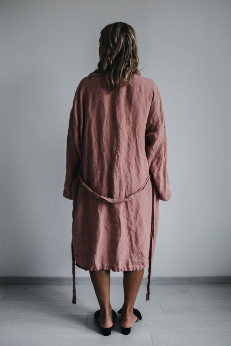 Linen dress ADELE . Linen wrap dress . Linen robe, midi dress image 9