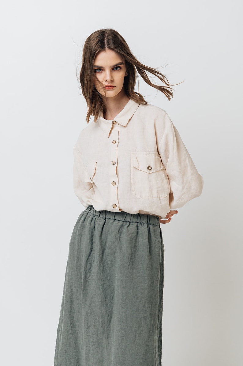 Linen skirt Ruby . Natural linen skirt . Midi linen skirt image 5