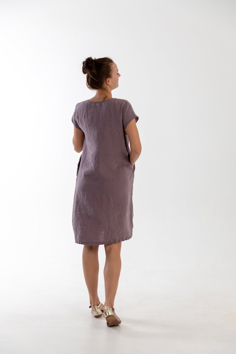 Linen dress ALICE .Knee length dress . Short sleeves dress image 4