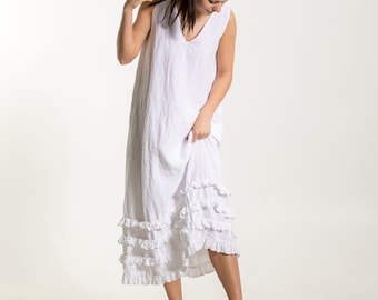 Linen dress CAROLINE. Linen tunic dress. White Summer linen dress. Long linen dress