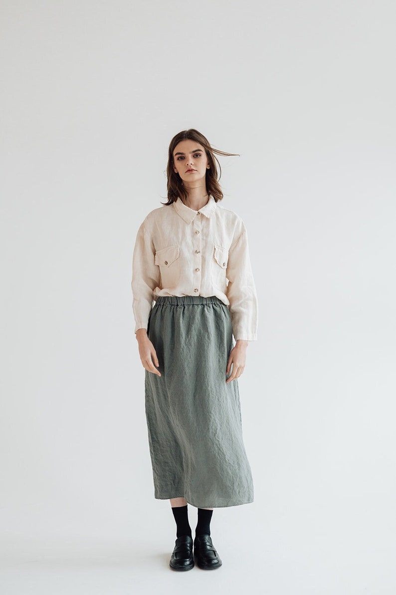 Linen skirt Ruby . Natural linen skirt . Midi linen skirt image 1