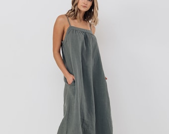 MIDI-Leinenkleid BALI, Leinen-Slip-Kleid, Leinen-Tunika-Kleid. Sommerliches Leinenkleid.