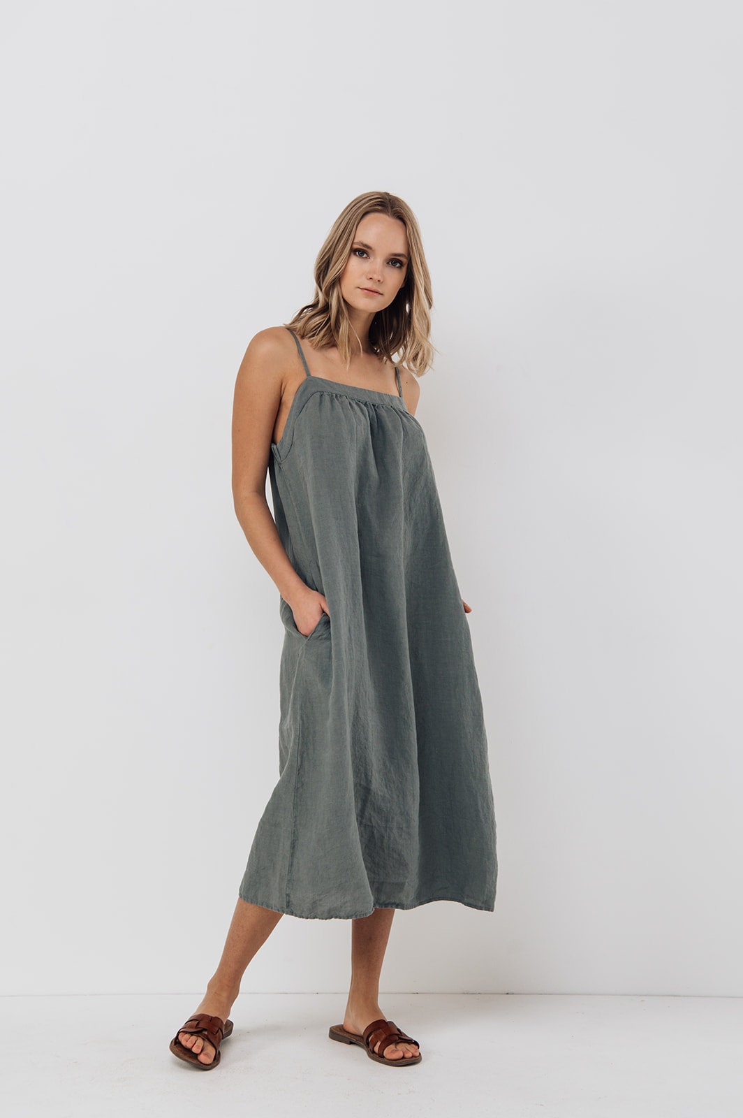 Midi Linen Dress Bali, Linen Slip Dress, Linen Tunic Dress. Summer Linen Dress.
