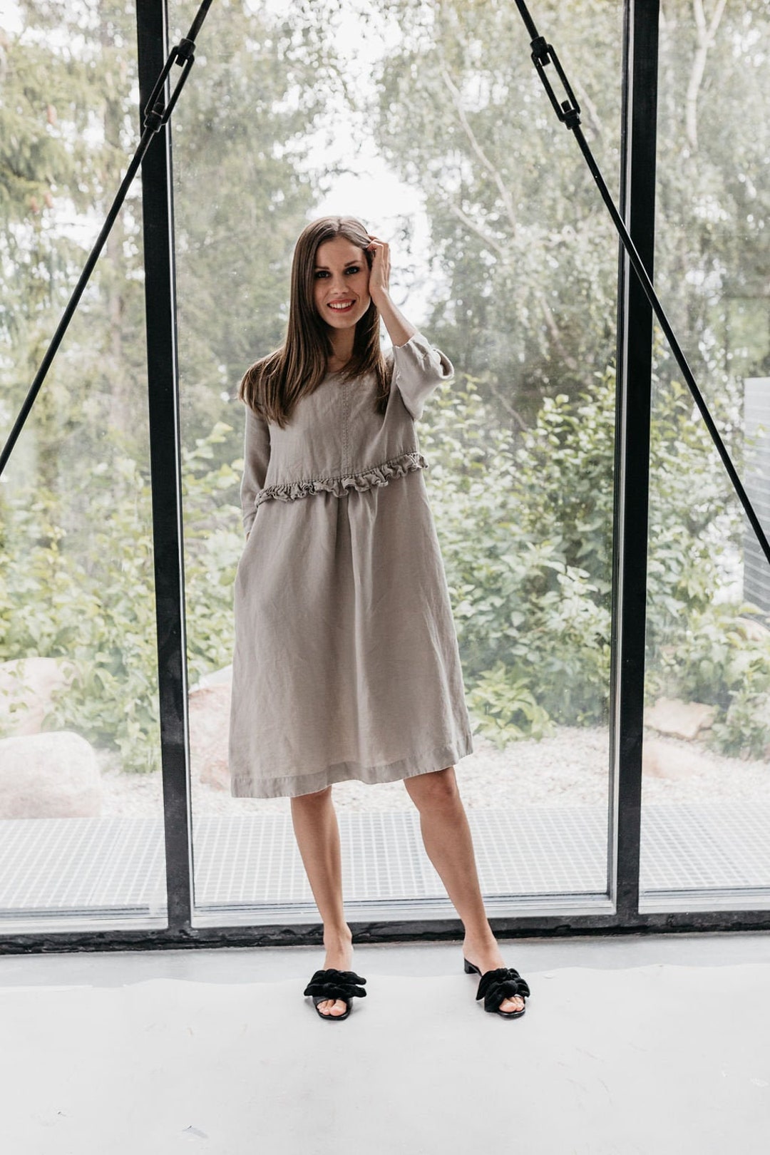 Robe en lin DARTA, robe longueur genou femme, robe de maternité