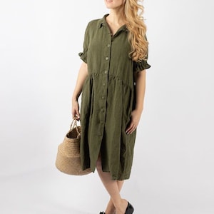 Linen dress JOY . Knee length dress. Linen tunic dress, pinguine dress , linen clothing for women image 10