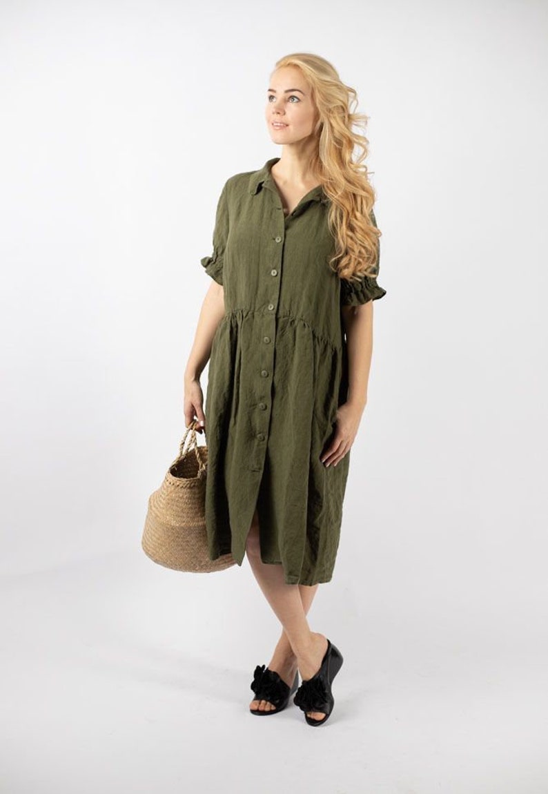 Linen dress JOY . Knee length dress. Linen tunic dress, pinguine dress , linen clothing for women image 10