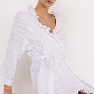 LINEN wrap ROBE WAFFLE, vestido cruzado de lino lavado