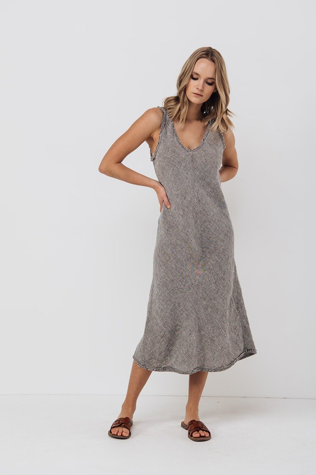 Linen Rôm Natural Linen Strap Dress ROM . Linen Dress for Women. Linen Tunic ...