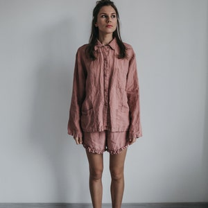 Linen shirt ERICA. Long sleeve shirt relaxed fit, tunic shirt , classic shirt , linen jacket image 8