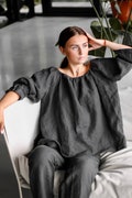 Linen shirt ESTELLA  and linen pants .Linen set . Off shoulder shirt product logo