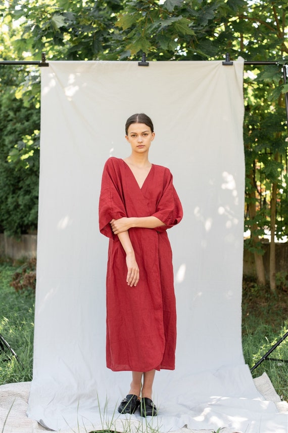 chinese dress ladies Women's Cotton Linen Wrap Dress Summer Casual Boho V Neck Half Sleeve Tie  Waist Split Beach Long Dresses with Pockets at Amazon Women's Clothing store
