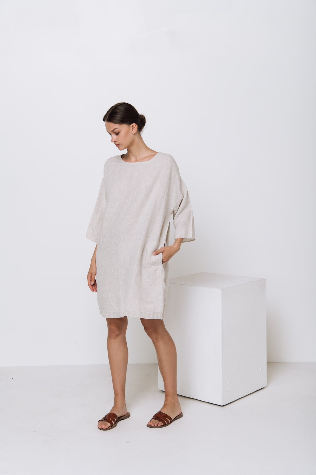 Robe en lin IDA robe d'été en lin robe avec poches robe tunique